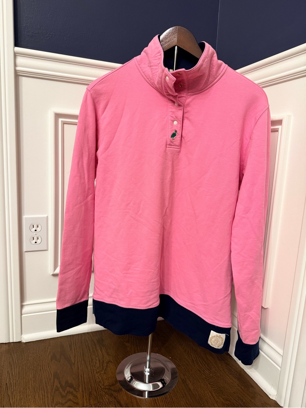 The Beaufort Bonnet Company Pink Button-Front Youth Large Shirt with Navy Trim